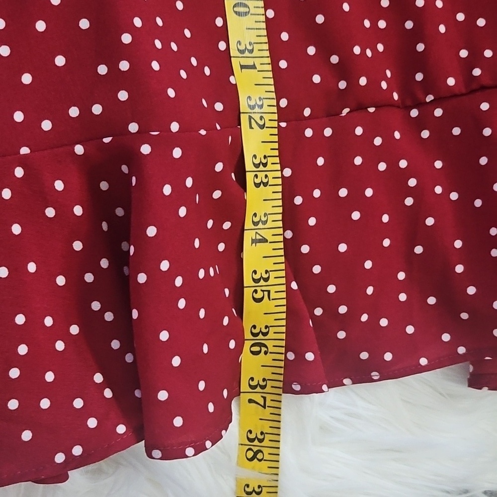 Brick Red Polka Dot Faux Wrap Skirt - Picture 14 of 14